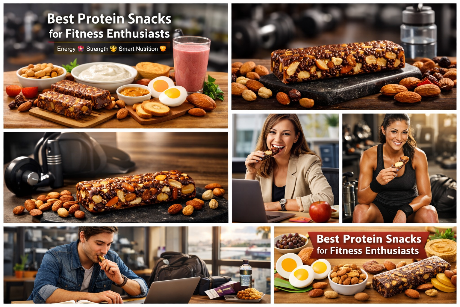 Best protein snacks for fitness enthusiasts including protein bars, nuts and yogurt